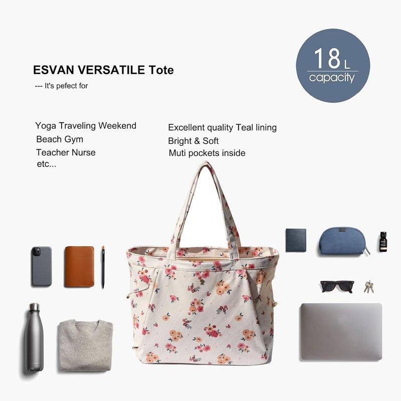 ESVAN Corduroy Yoga Tote Bag Gifts for Women Drawstring Yoga Mat Bag for Office Workout Travel Carryall Pilates Gym - Image 5